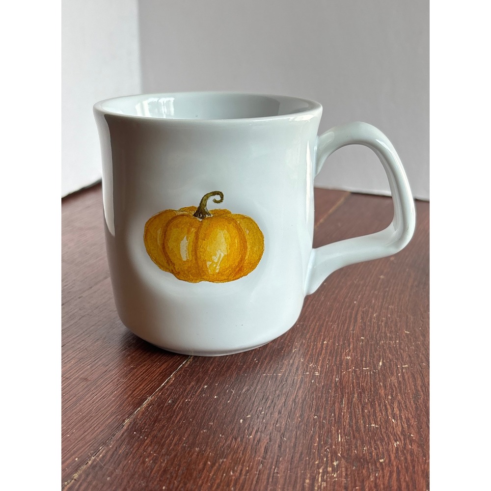 Williams Sonoma Pumpkin Coffee Mug White Ceramic Fall Autumn Harvest